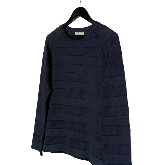 Balenciaga 2014 Navy Tonal Striped Band Crewneck Sweater - Picture 2 of 6